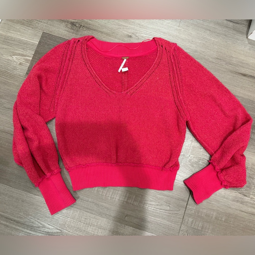 Free People Pink V-Neck Sweater- Small